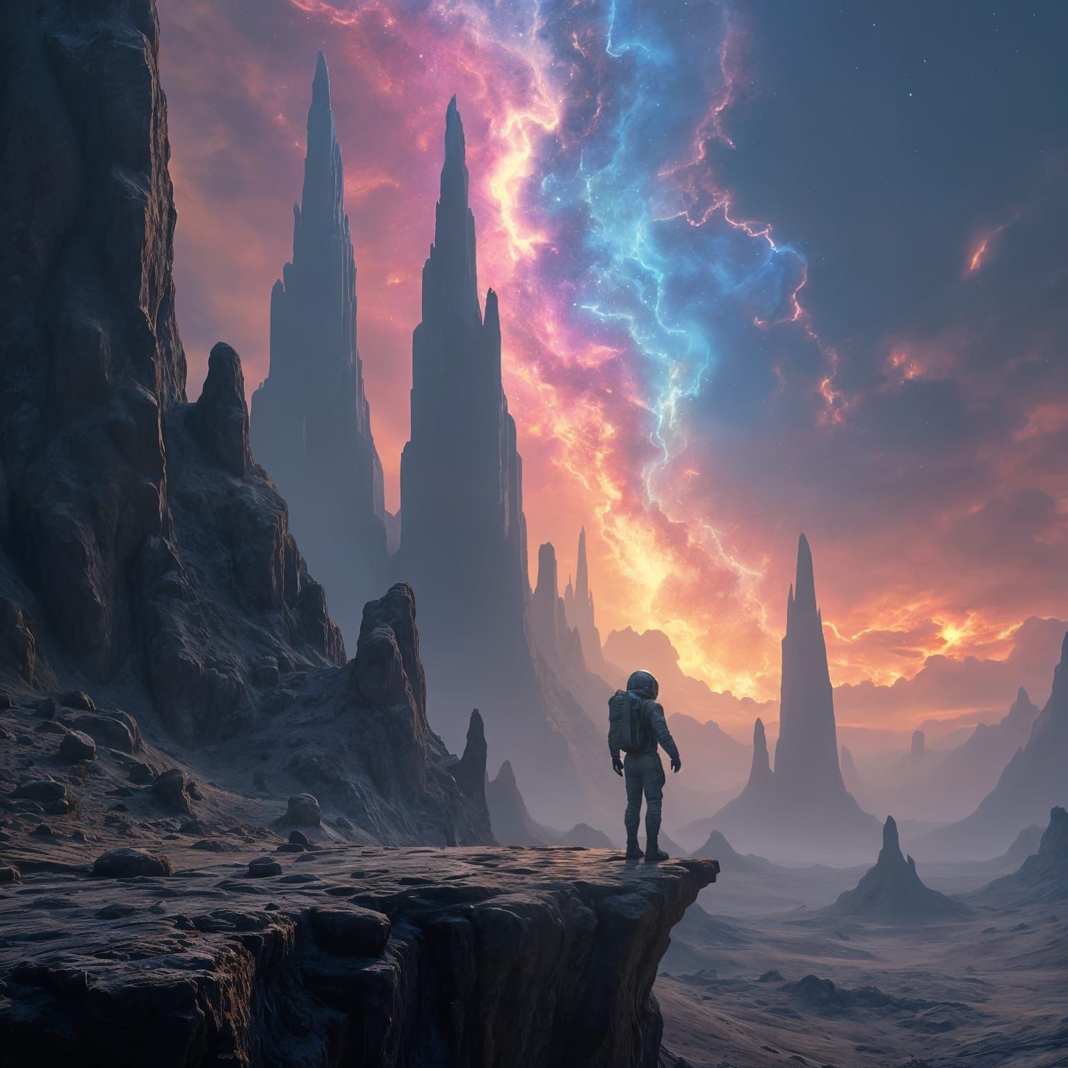 A lone astronaut gazes into the distance  by @undefined