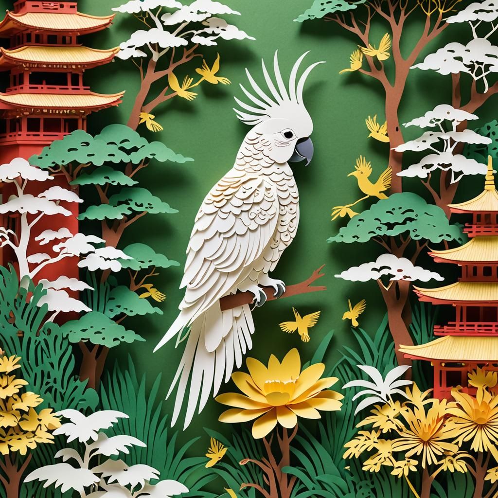 Kirigami Cockatoo in Japan  by @Dr Snuggels