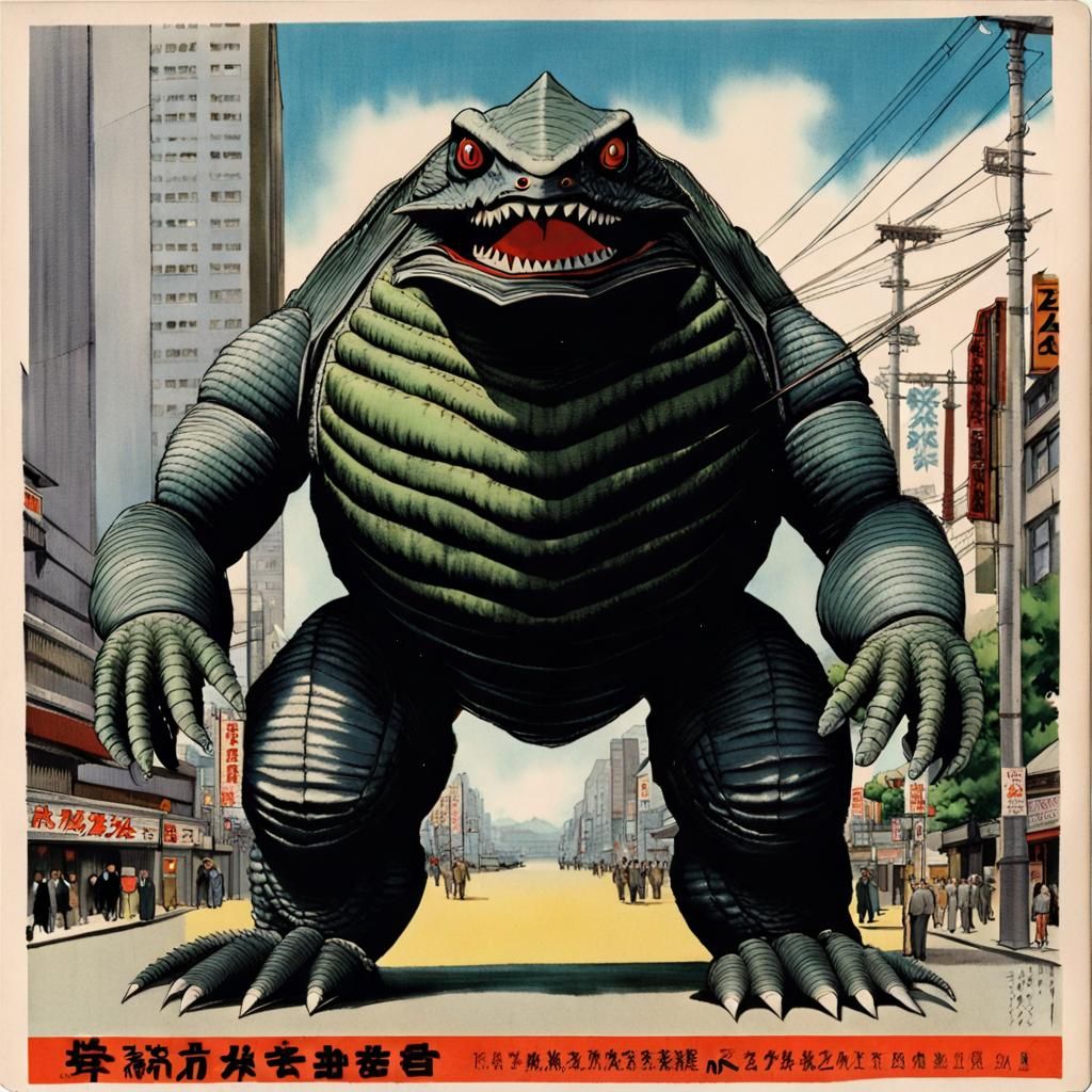 Gamera, a friendly monster.  Huge kaiju. World's largest mar...