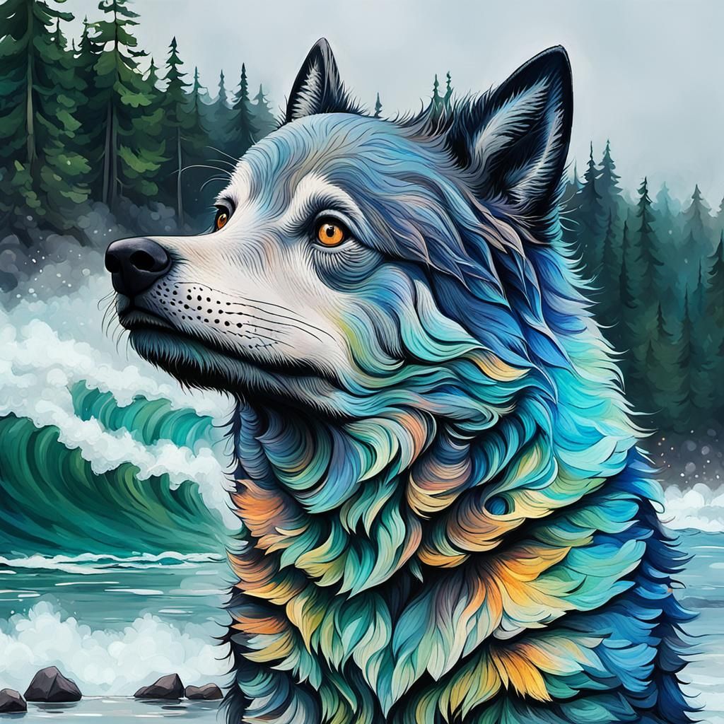 Vibrant Coastal Wildlife in Impressionist Style