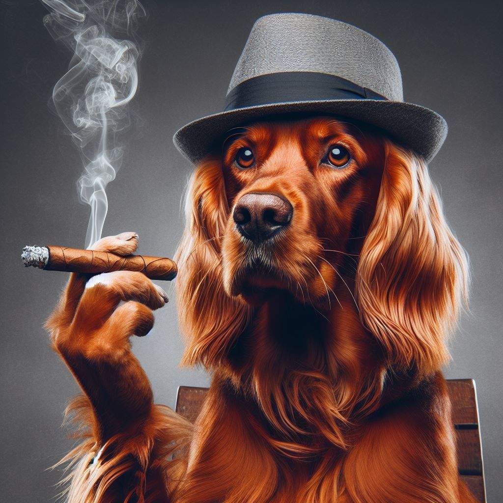 mon setter irlandais  quand je suis pas là fume mes cigares ...