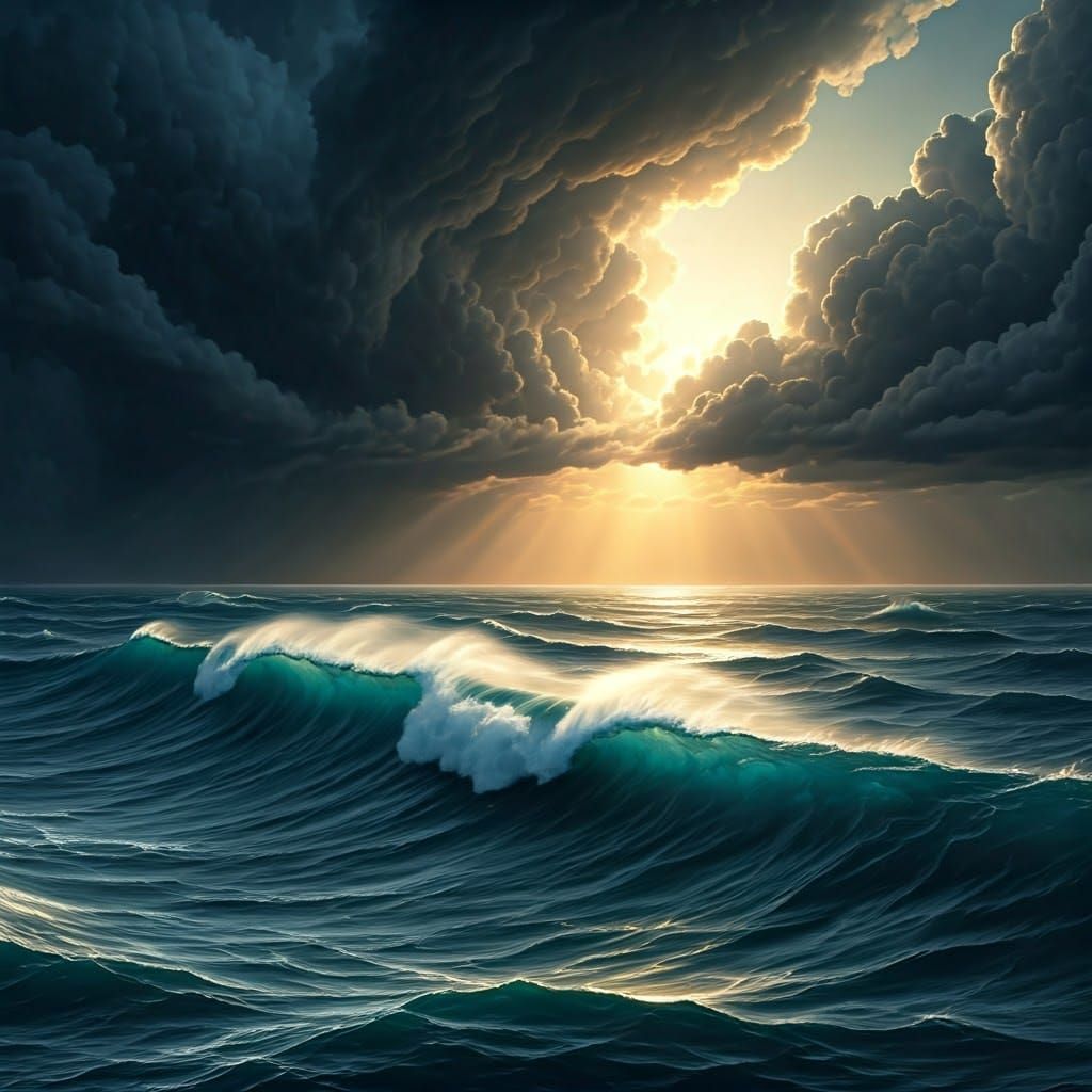 Majestic Seascape with Towering Waves: Fantasy Concept Art