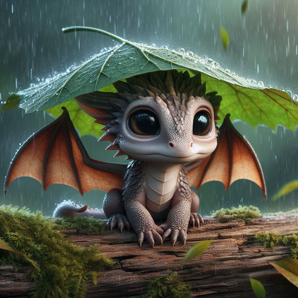 Baby Dragon in the rain