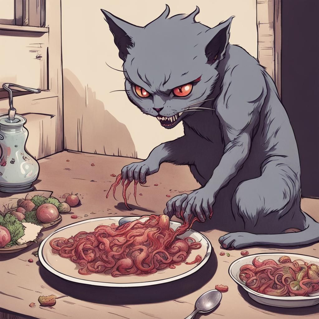 demon cat eating humans