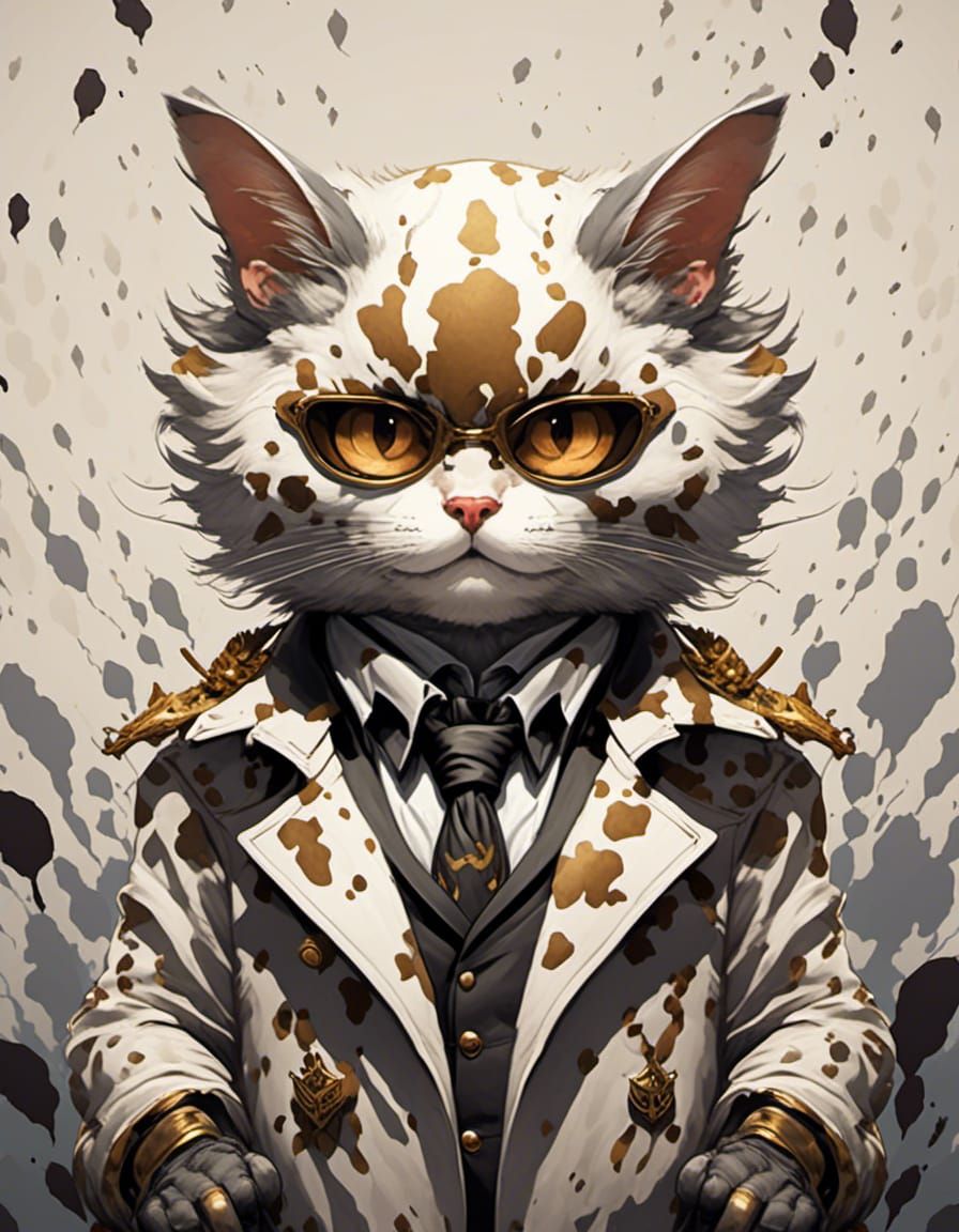 <lora:firey:1.0> a cat dressed as Rorschach, concept art, pa...