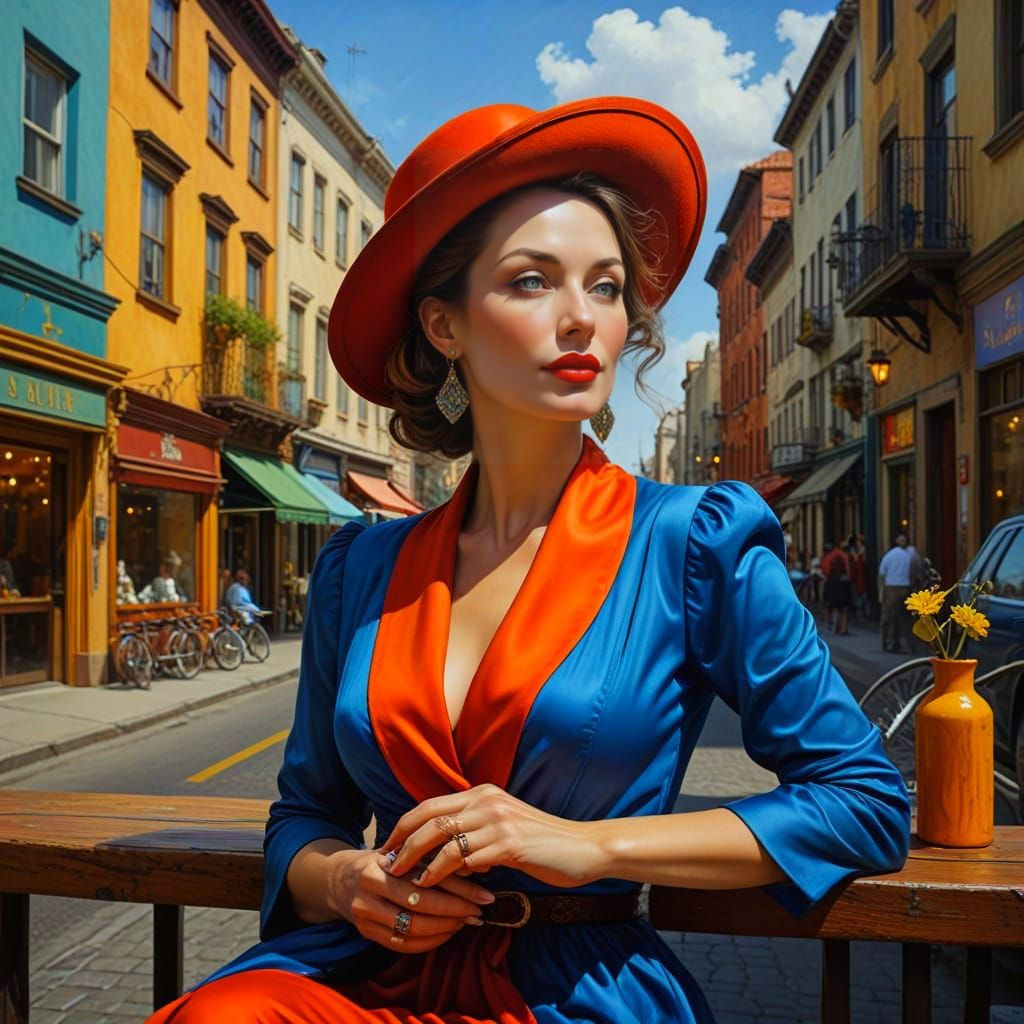 Elegant Woman in a Vibrant Surrealist City