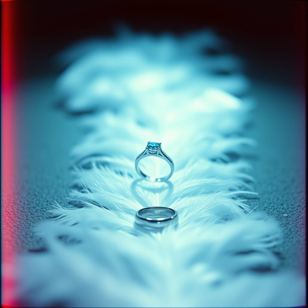 Ethereal Wedding Ring Cinematic Still in Film Grain Style