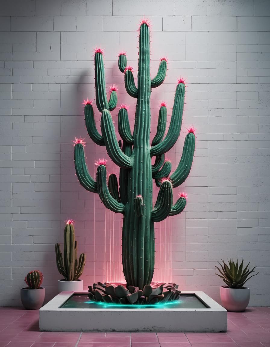 "Create a vibrant, futuristic scene featuring a neon-lit cac...