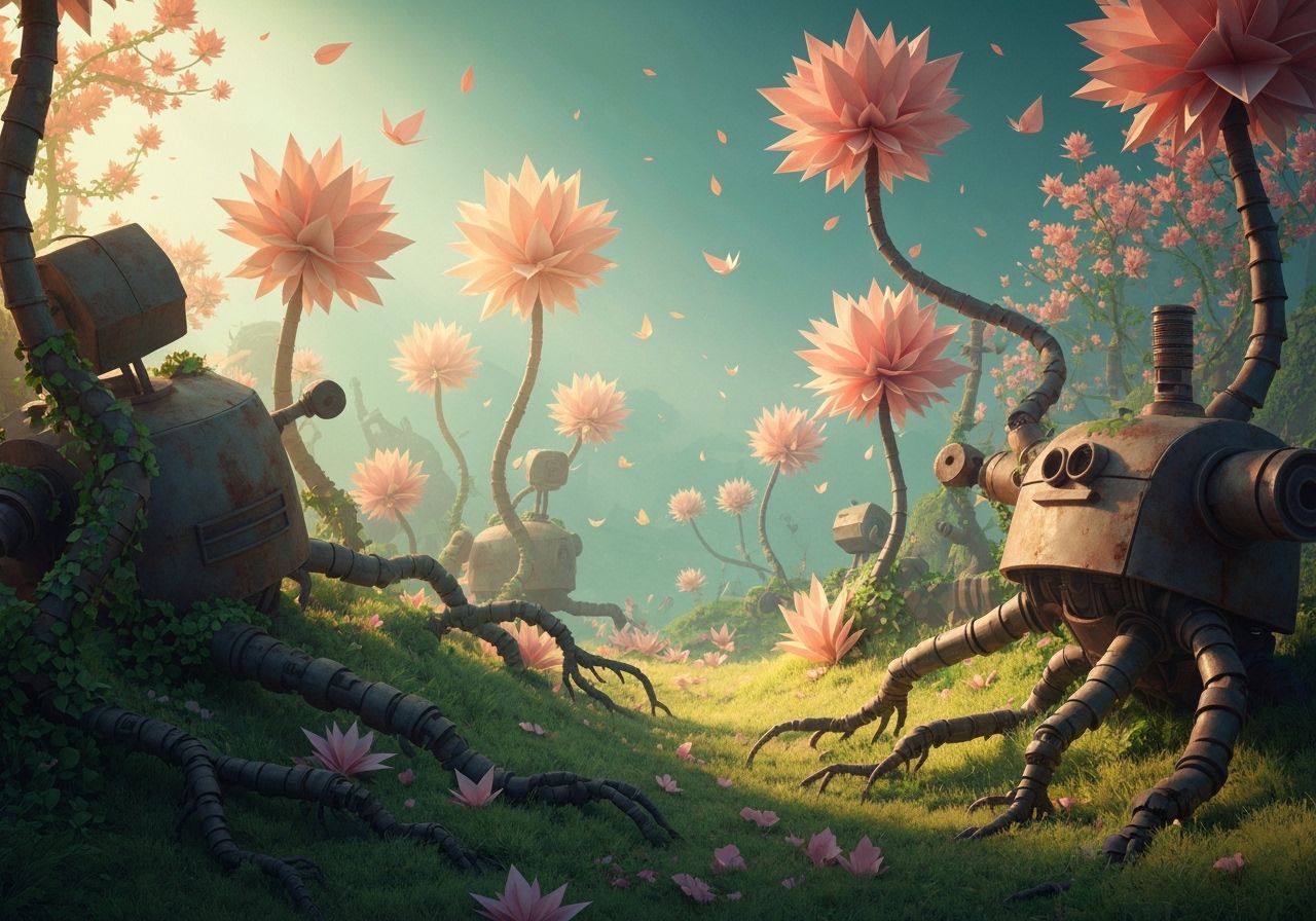 Ancient origami forests and rusted robots