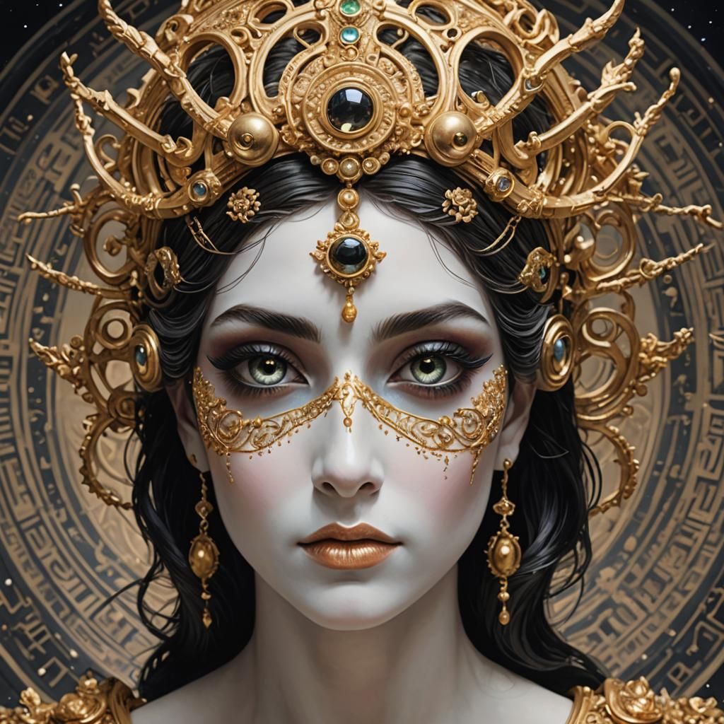 mascara de diosa themis, mirando el futuro
