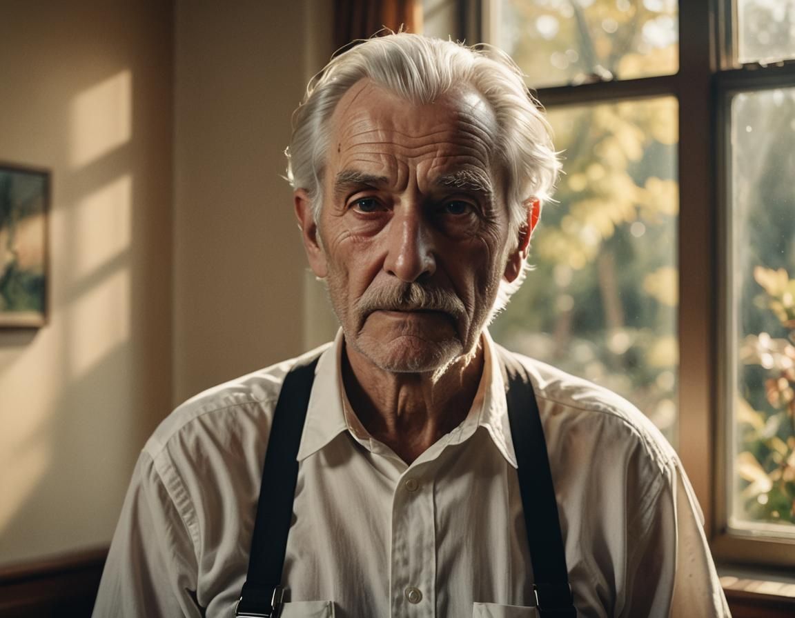 an old man of 70 years old with a corpulent endomorphic body with white