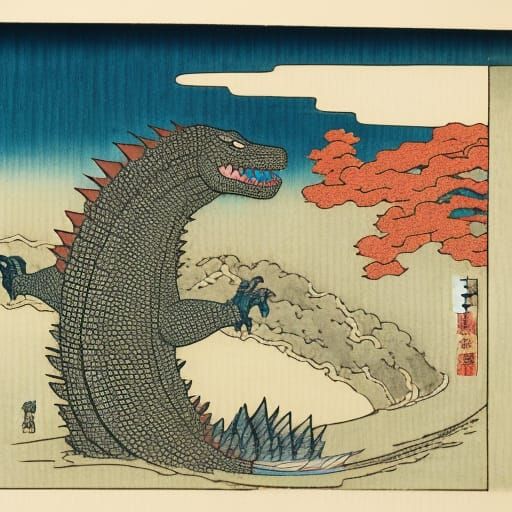 Godzilla by Hokusai  by @Javier Jimenez