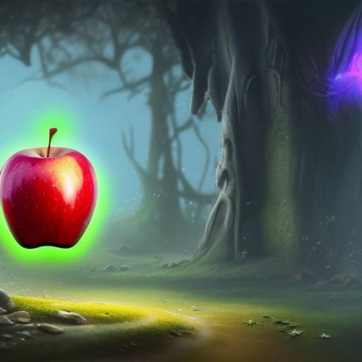 An apple with a magical glowing arrow through it