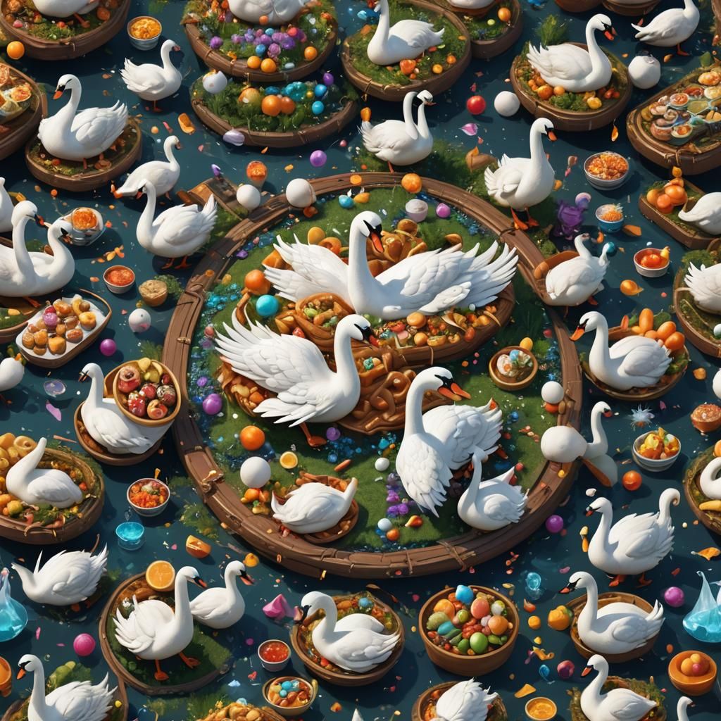 Surreal Swan Party: Detailed Fantasy Art