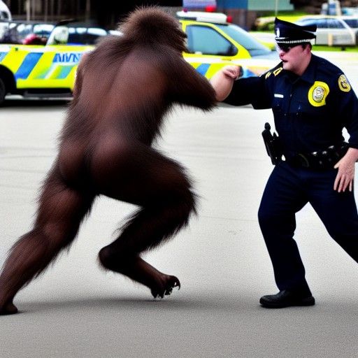 Sasquatch punching a cop AI Generated Artwork NightCafe Creator