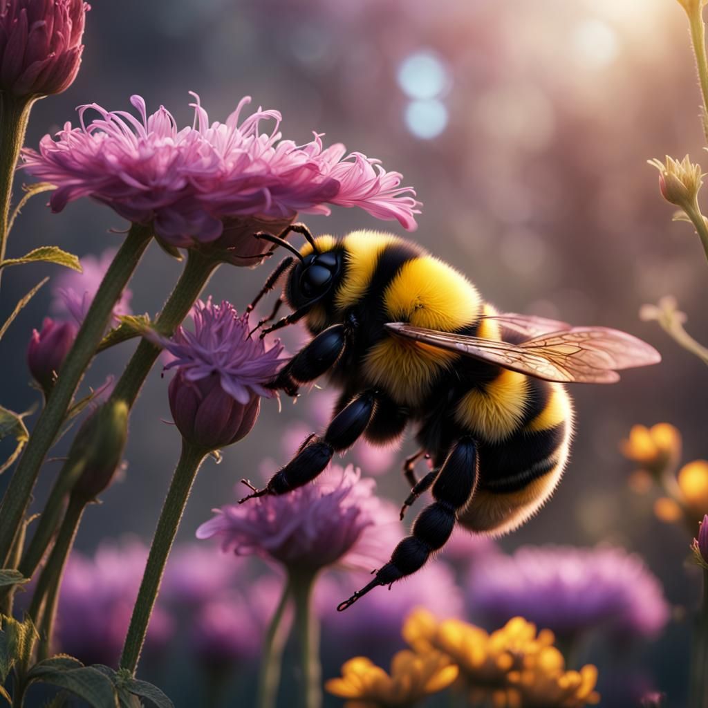 Bumblebee on Flower: Detailed Matte Painting