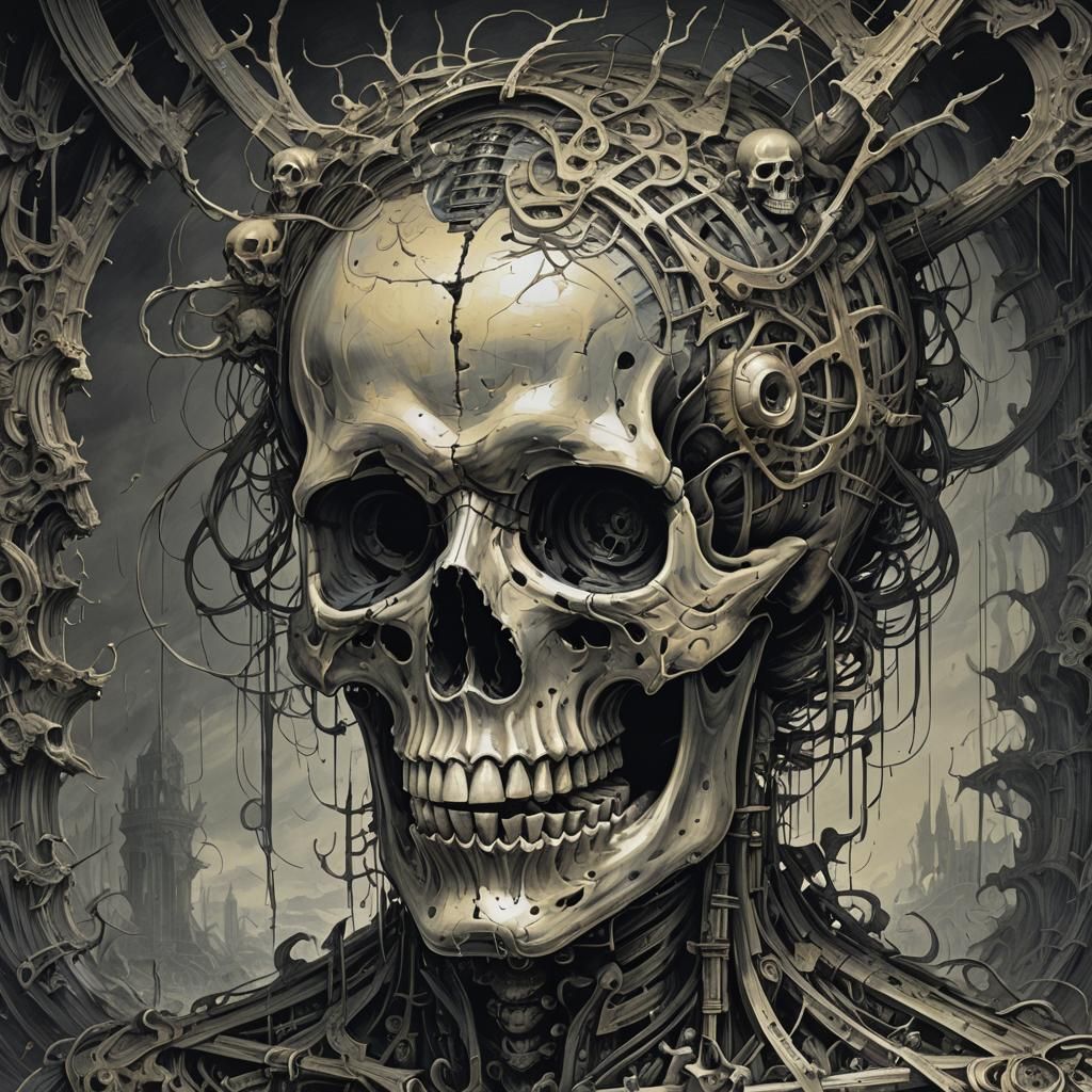 Glitch Skull Horror: Doré and Rutkowski Style