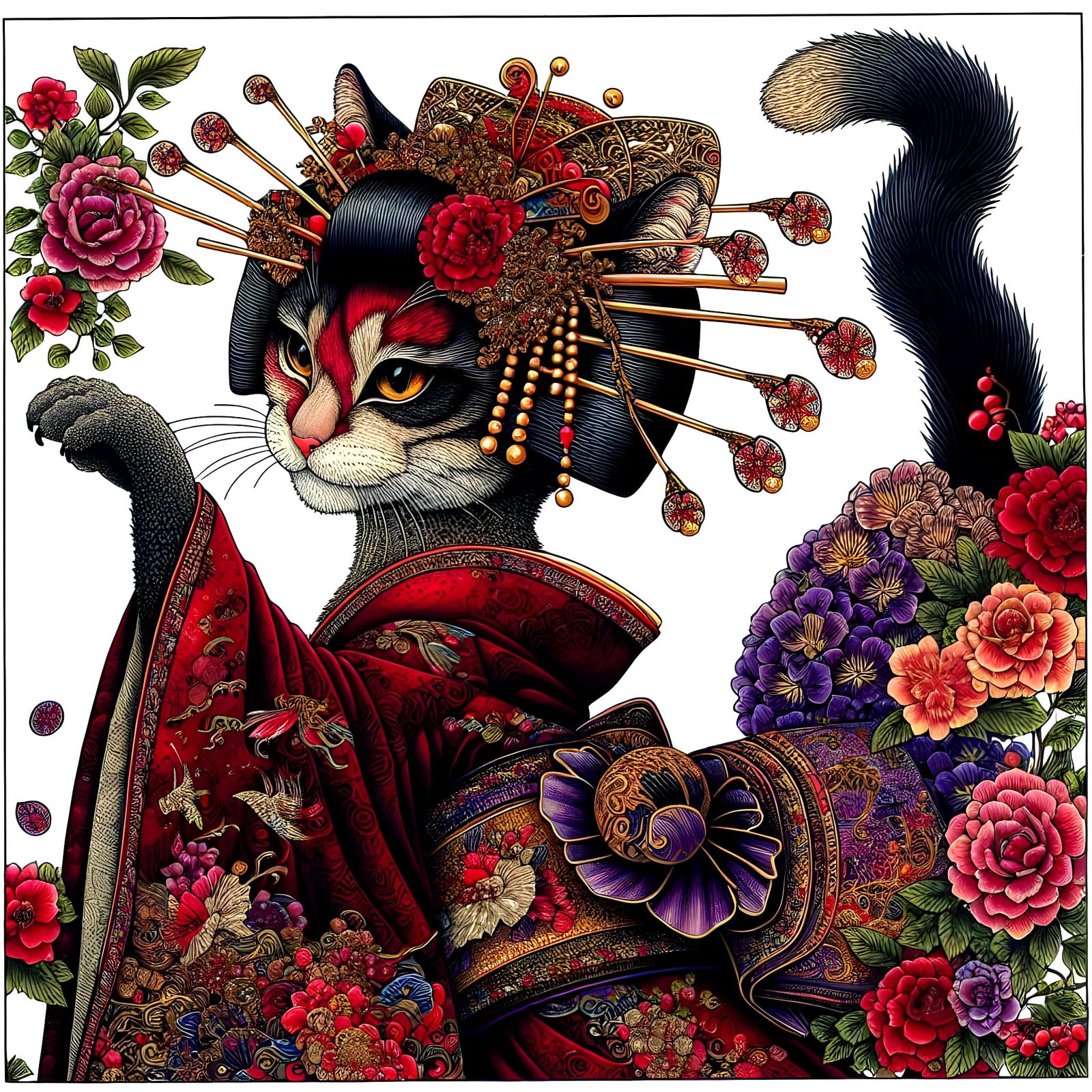 Charming Dancing Geisha-Cat  by @Jane77755