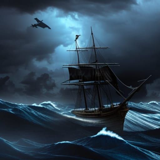 Pirate ship in the stormy sea