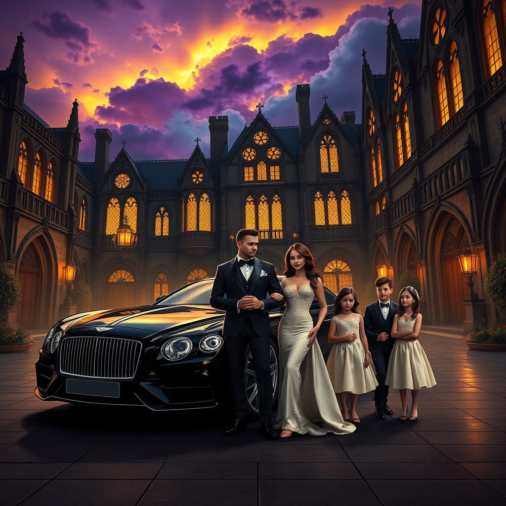 Luxury Fantasy Family in Gothic Mansion