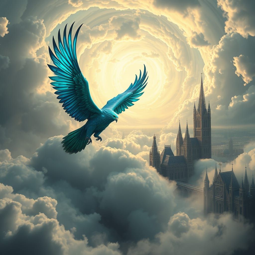 Ethereal Griffin Soars Through Dreamlike Vortex in Futuristi...