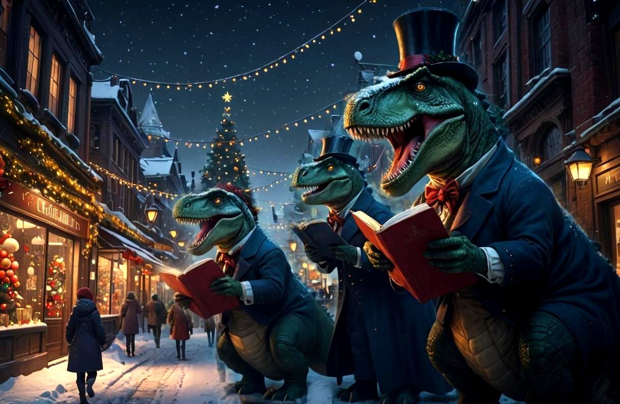 Caroling Dinos  by @charlotsomx