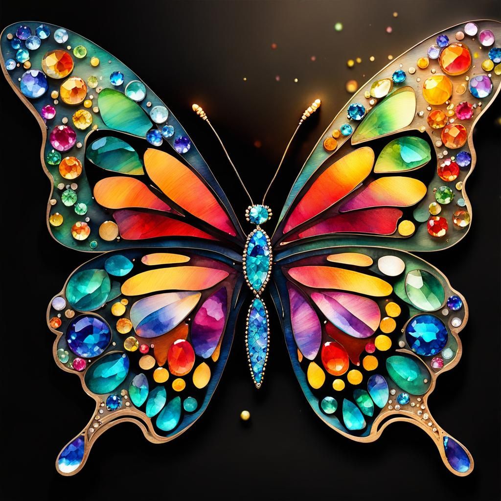 Hyperdetailed Jeweled Butterfly in Watercolor Style