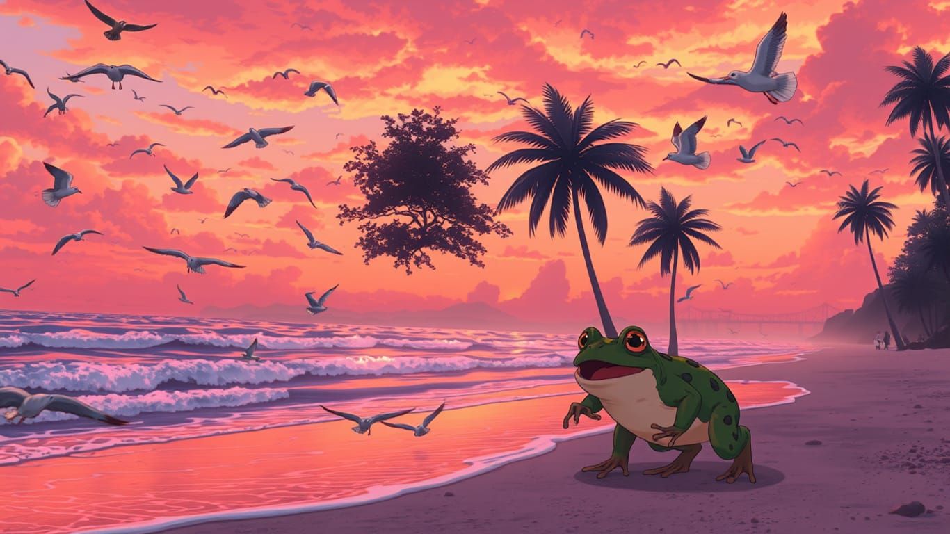 Animals beach sunset