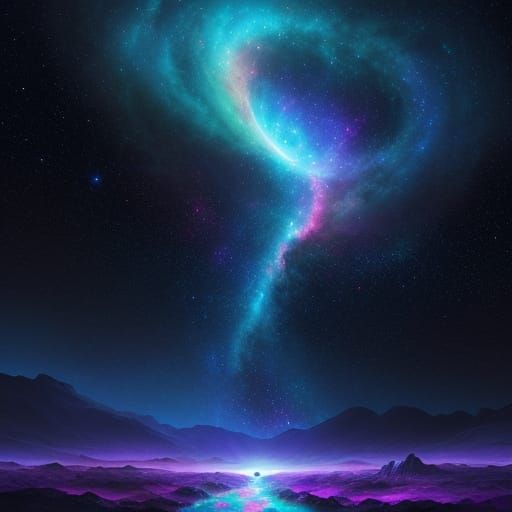 Ethereal Being Gazes at Cosmic Nebula Landscape