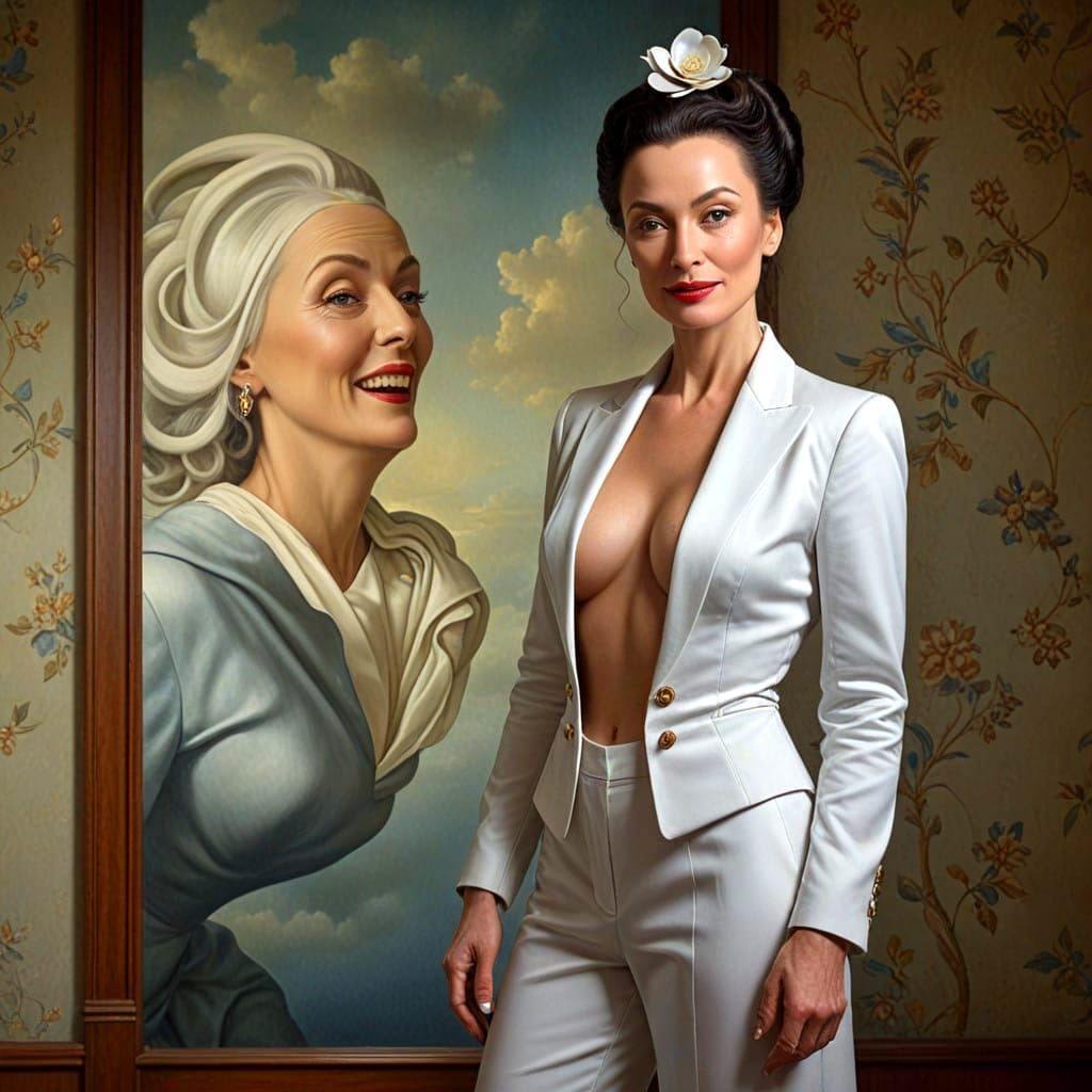 Surrealistic Portrait of a Happy Charismatic Lady in a Fanta...