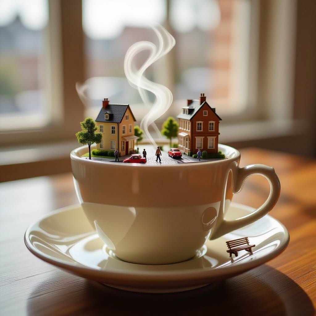 Street Scene Inside Teacup with Miniature World