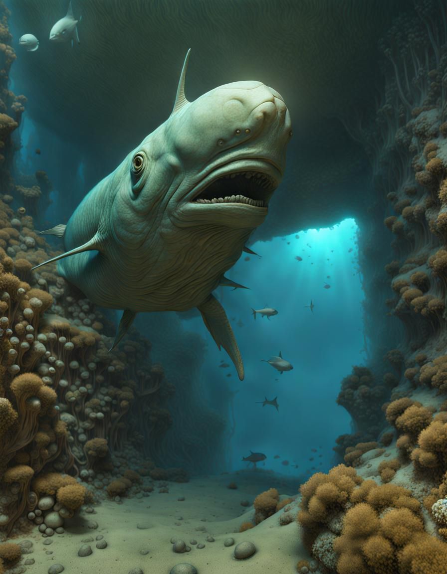 Pelagic protohuman. Photorealistic hyperdetailed hyperrealis...