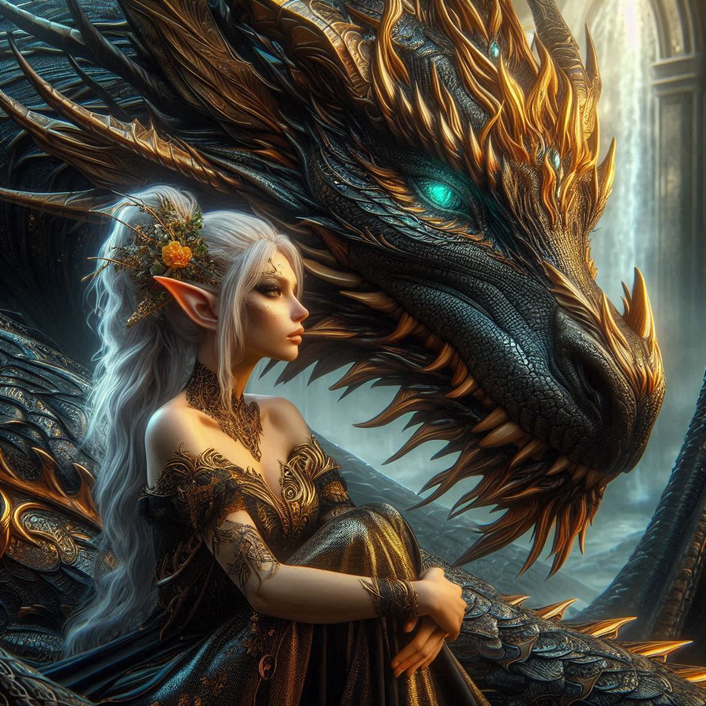 An elf with her dragon guardian