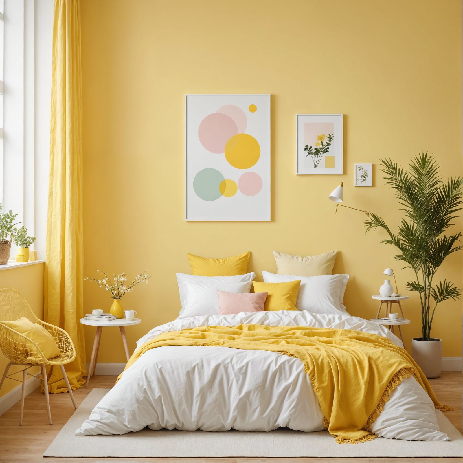 Yellow bedroom, creatively upscaled