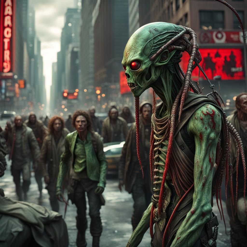 a zombie alien among human zombies