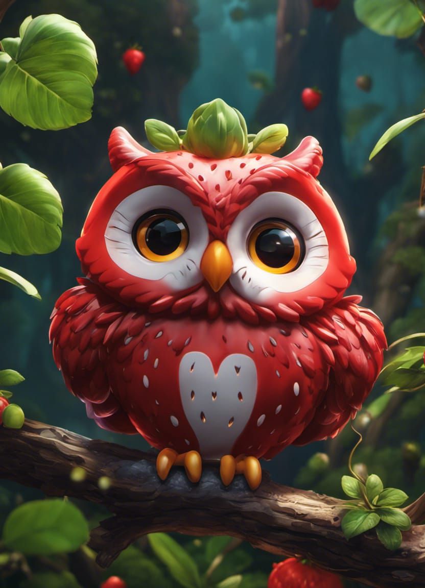 Owl Strawberry  by @AlphaArt