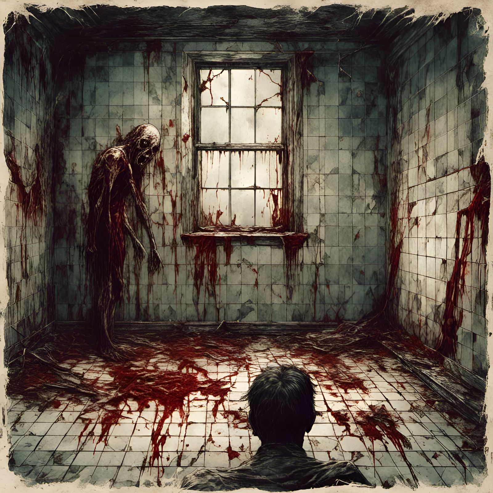 <lora:Macabre:1.0> in asylum empty white tile wall,rotting b...