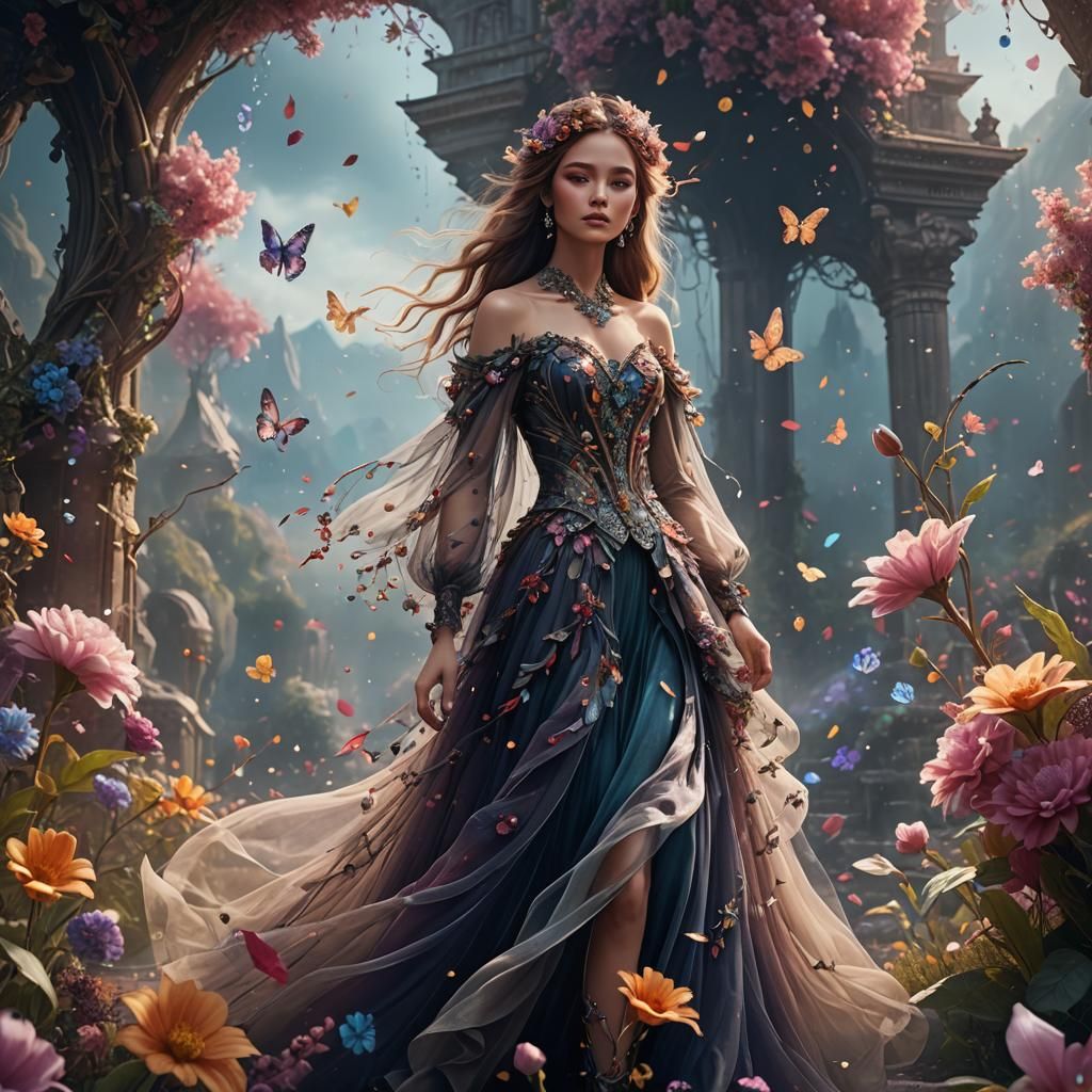 flowing tulle outfits elegantly fluttering in the wind with ...