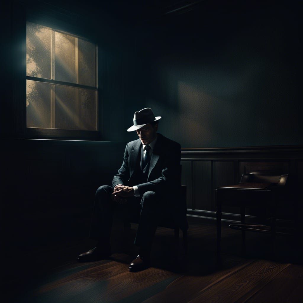 Man in Fedora: Dark, Detailed Gouache Painting