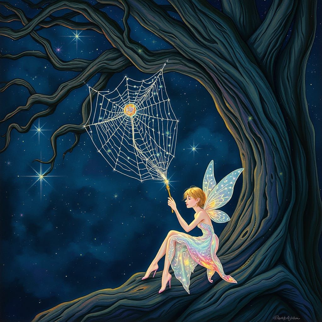 Mystical Fairy in Cosmic Oak Tree Sanctuary