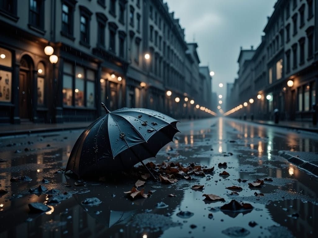 Abandoned Umbrella in a Desolate City Landscape