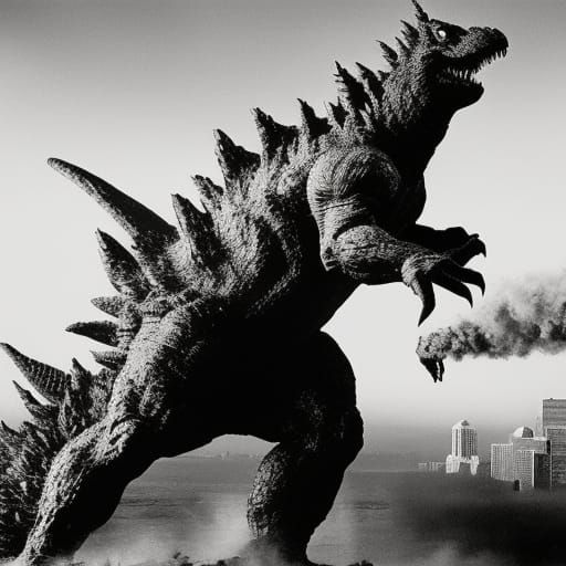 Hicks fight Godzilla black and white photo - AI Generated Artwork ...