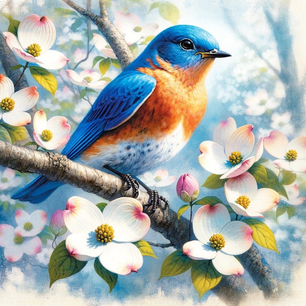 Eastern Bluebird on a Dogwood Branch