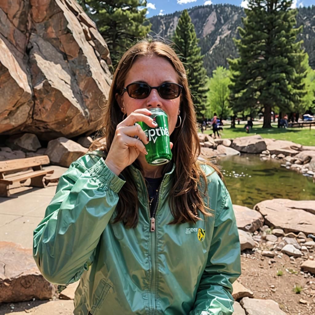 Becky drinking Sprite in Boulder