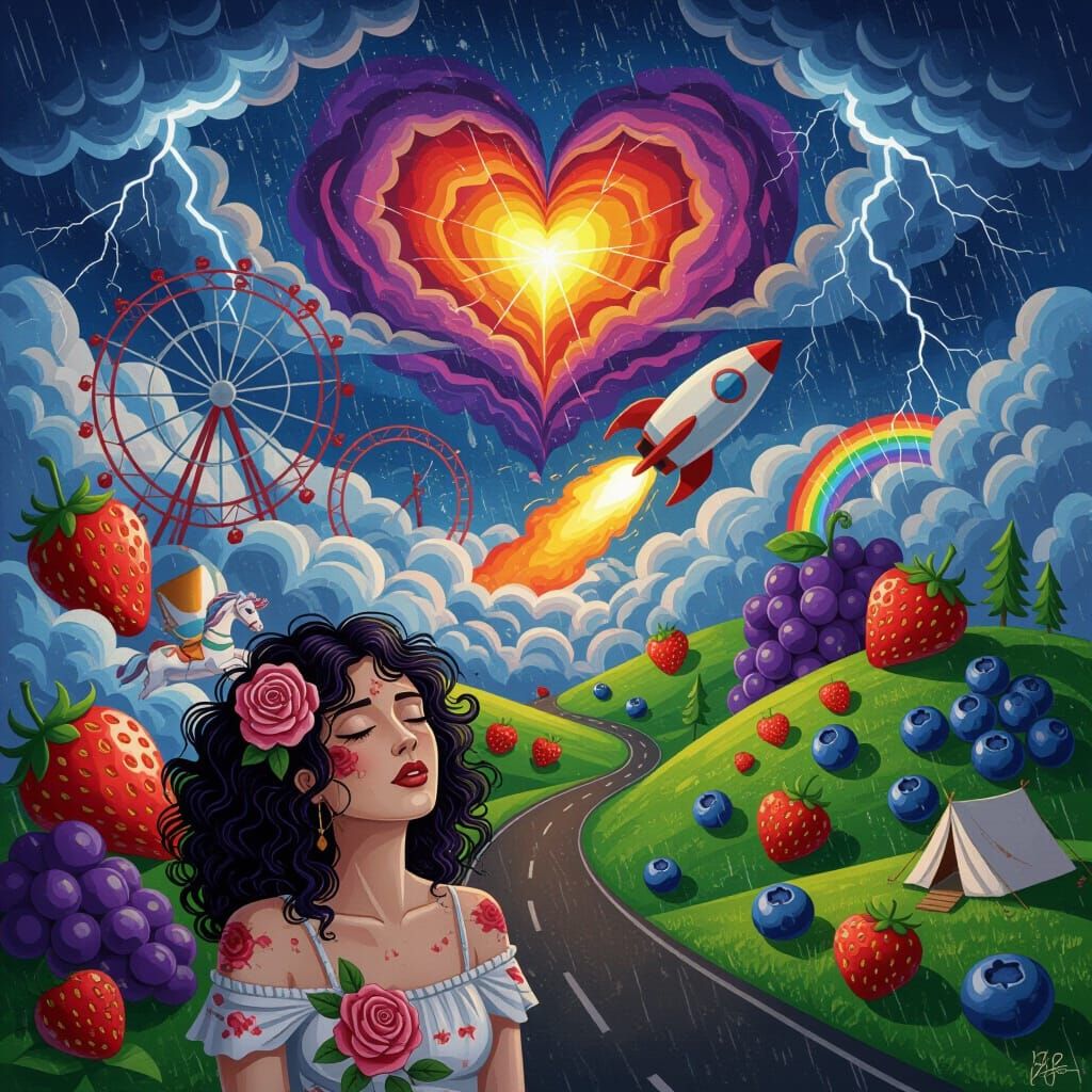 Surreal Dreamscape: Roller Coaster, Rocket Horse, and Relaxe...