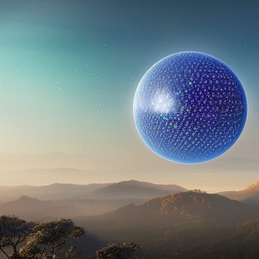 A sparkling crystal sphere : vibrant blue colours : Hyperrea...