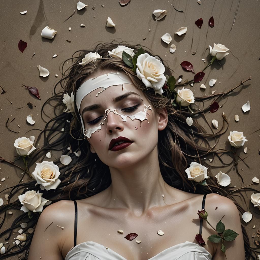 Gothic Punk Woman with Rose on Stormy Beach
