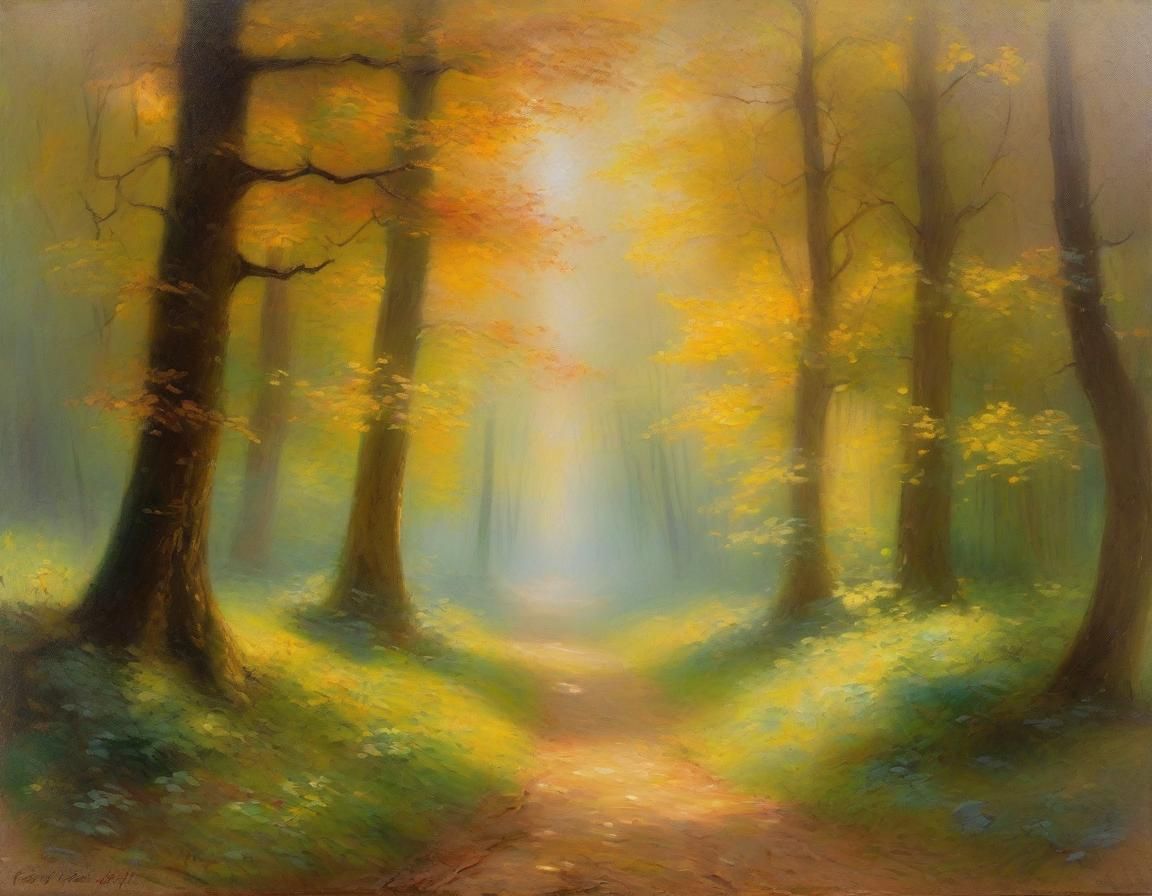 Mysterious Forest Path in Impressionist Oil Painting