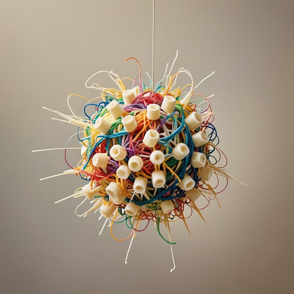 Abstract String Art: Colorful Yarn Composition