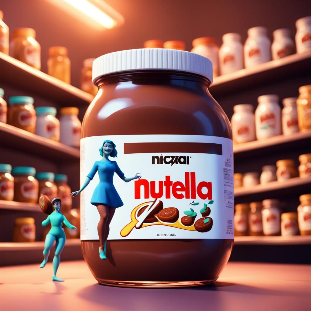start image, with nutella label in the jar, and the lady dan...